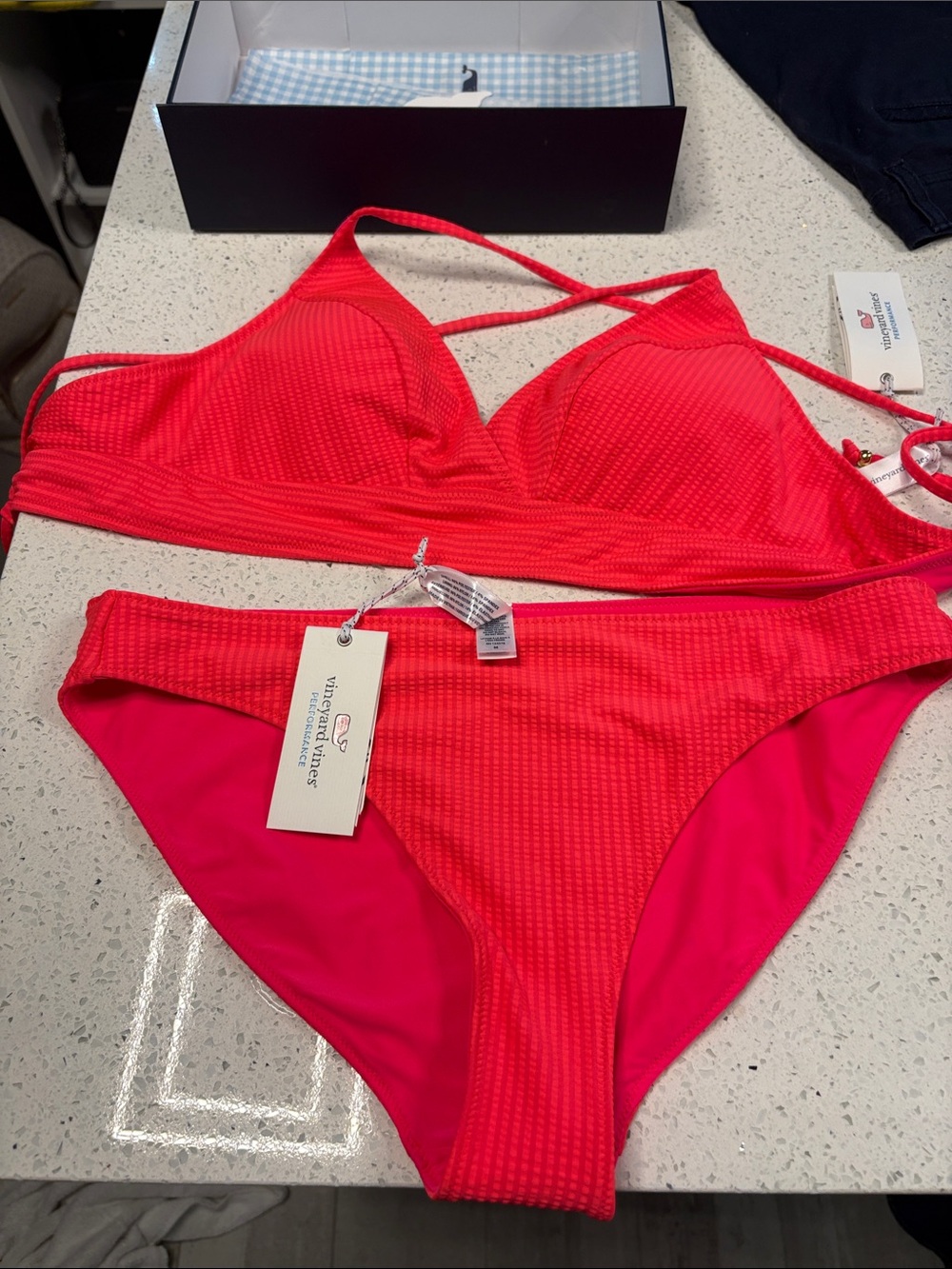 Vineyard Vines Bright Coral Textured Bikini Set